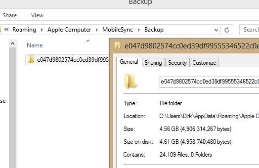 iphone backup file size on disk